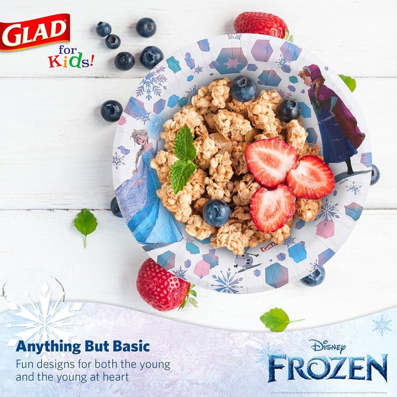 Glad for Kids Disney Frozen Disposable Paper Bowls, Anna and Elsa - Heavy Duty, Soak Proof, Microwavable, Kid-Friendly Snack Bowls for Everyday Use, 12 Ounce, 40 Count - Image 3